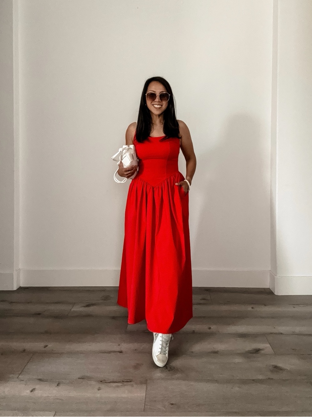 Red Halter Midi Dress | Flowy Summer Dress (S)